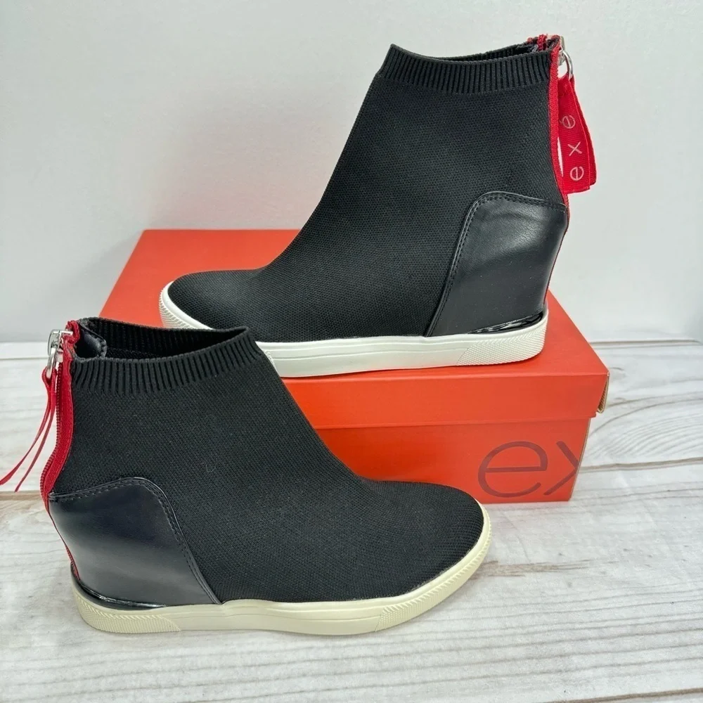 exe Regina Black Stretch Sock High Top Bootie with Red Back Zipper Size 36 NEW
